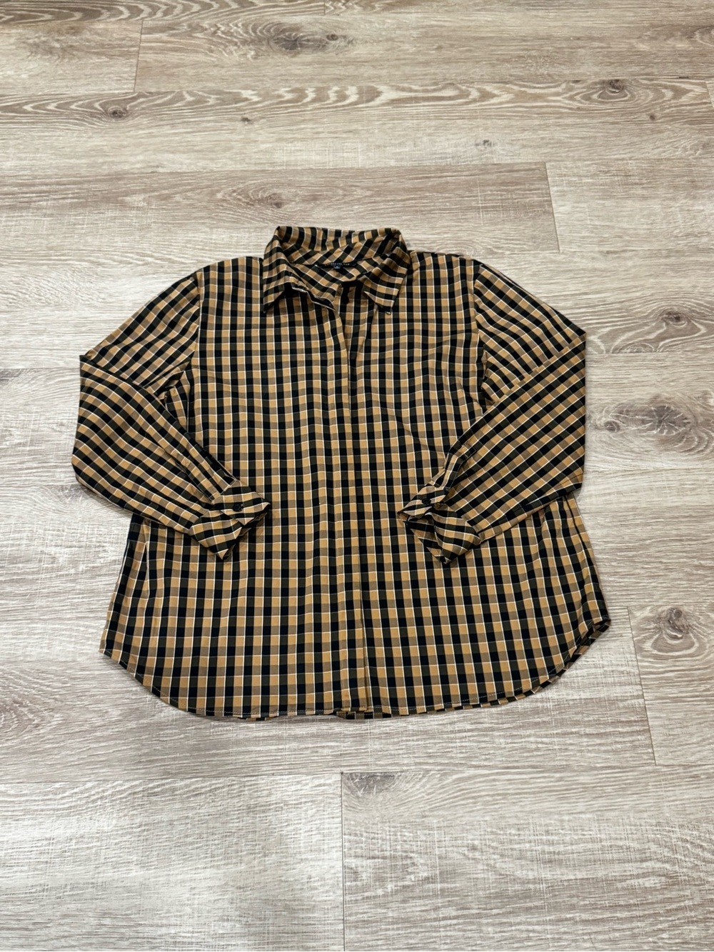 Lafayette 148 New York $598 Windowpane Plaid Hidden Placket Blouse Size Large